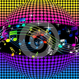 Music Disco Ball Background Shows Colorful Musical And Clubbing