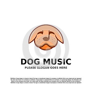 Music dog logo vector design template .The dog contains a musical note eye and nose