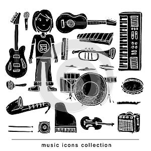 Music doodle collection, hand drawn illustration