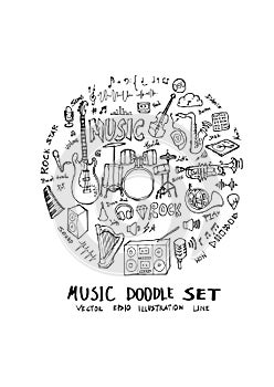 Music doodle illustration circle form on a4 paper wallpaper line