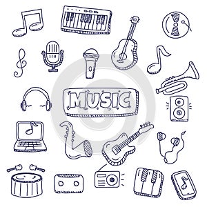 Music doodles element vector illustration in hand drawn style