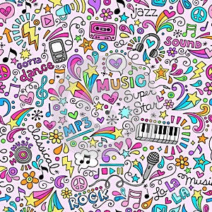 Music Doodles Groovy Seamless Pattern Background