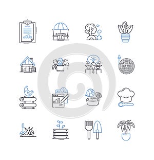 Music entertainment line icons collection. Melody, Harmony, Rhythm, Beat, Groove, Verse, Chorus vector and linear