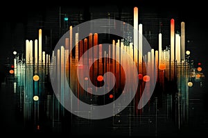 Music equalizer. Abstract wave lines move dynamically in various colors isolated on a black background