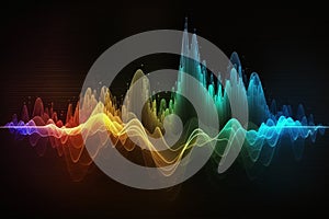 Music equalizer. Abstract wave lines move dynamically in various colors isolated on a black background