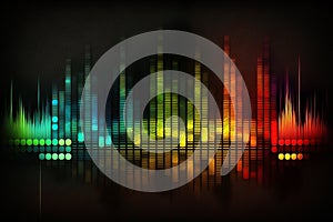 Music equalizer. Abstract wave lines move dynamically in various colors isolated on a black background