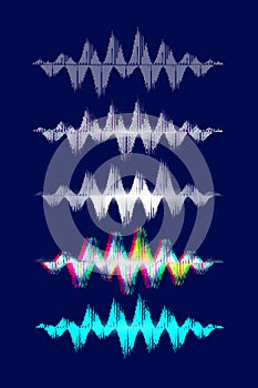 Music equalizer set on blue background. Sound dynamic dots. Vector illustration.