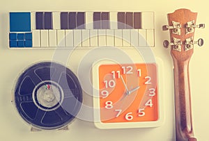 Music equipment with orange clock