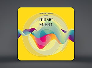 Music event flyer or banner. Party design with place for text. 3D wavy background with dynamic effect. Vector illustration