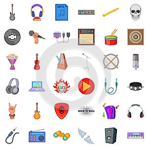 Music experience icons set, cartoon style