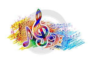 Music festival background for party, concert, jazz, rock festival design with music notes, treble clef and bass clef