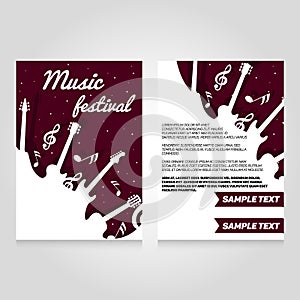 Music festival brochure flier design template. Vector concert poster illustration. Leaflet cover layout in A4 size