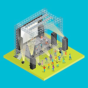 Music Festival Concept 3d Isometric View. Vector