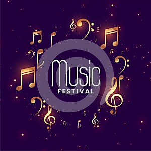 Music festival concert background with golden musical notes