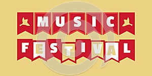 Music Festival hand drawn letters flat vector signboard