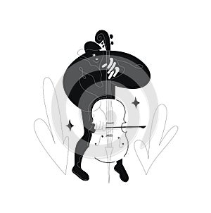 Music festival jazz musician.Cello and violin hand drawn abstract.Poster silhouette simple minimalistic vector.Player instrument c