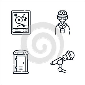 music festival line icons. linear set. quality vector line set such as microphone, toilet, security guard