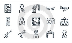Music festival line icons. linear set. quality vector line set such as music, security guard, bass guitar, festival, microphone,