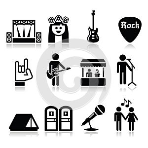 Music festival, live concert icons set