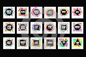 Music Festival logo set, classic, house, pop, rap, jazz music design element vector Illustrations
