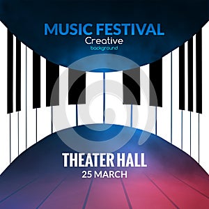 Music festival poster background. Musical jazz concert piano music cafe promotional poster