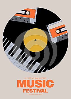 Music festival poster template design background modern vintage retro style
