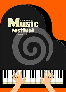 Music festival poster template design background with piano keyboard vintage retro style