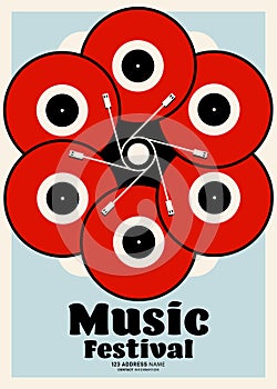 Music festival poster template design background with radial vinyl record