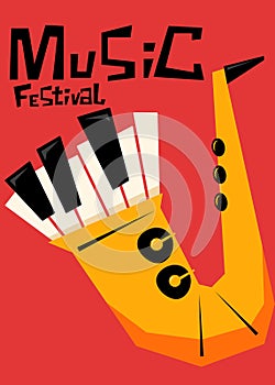 Music festival poster template design background with saxophone flat design style