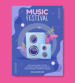 Music Festival Social Media Poster Template Flat Cartoon Background Vector Illustration