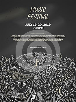 Music festival vector chalk poster template