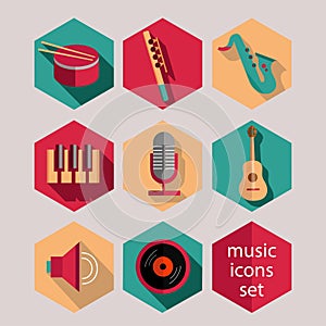 Music flat icons set