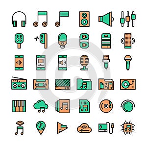 Music flat line icon design and sound