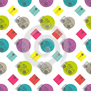 Music flat line retro seamless pattern with