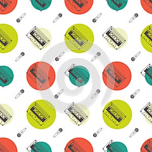 Music flat line retro seamless pattern with