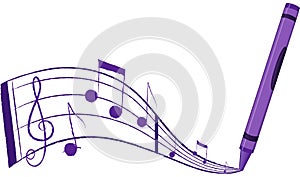 Music Flowing Out Of A Crayon - Vector Illustratio