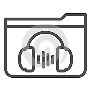 Music folder line icon. Media vector illustration isolated on white. Folder with headphones outline style design