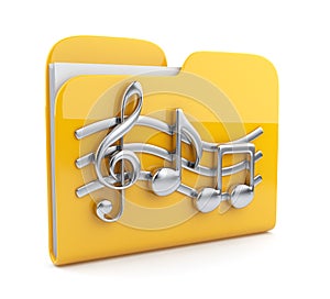 Music folder with note symbols. Icon 3D