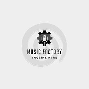 music gear logo design studio headphone microphone cassete vector monoline icon