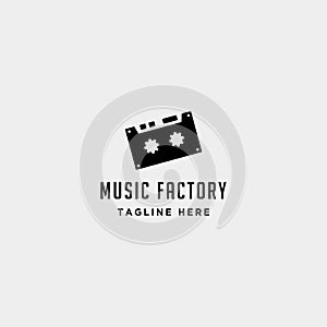 music gear logo design studio headphone microphone cassete vector monoline icon