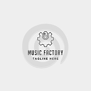 music gear logo design studio headphone microphone cassete vector monoline icon