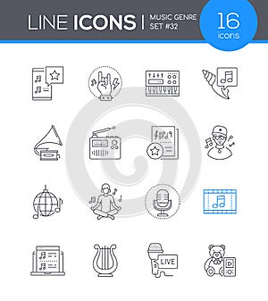 Music genres - modern line design style icons set