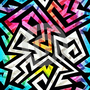 Music geometric seamless pattern with grunge effect