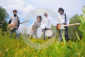 Music group of four in park