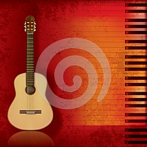 Music grunge background acoustic guitar and piano