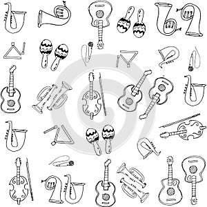 Music hand draw doodles set