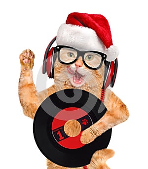 Music headphone vinyl record cat.