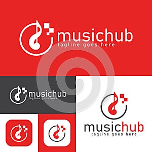 music hub logo design.simple Modern abstract vector illustration icon style design.minimal Black and white color