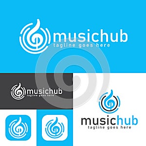 music hub logo design.simple Modern abstract vector illustration icon style design.minimal Black and white color