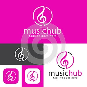 music hub logo design.simple Modern abstract vector illustration icon style design.minimal Black and white color